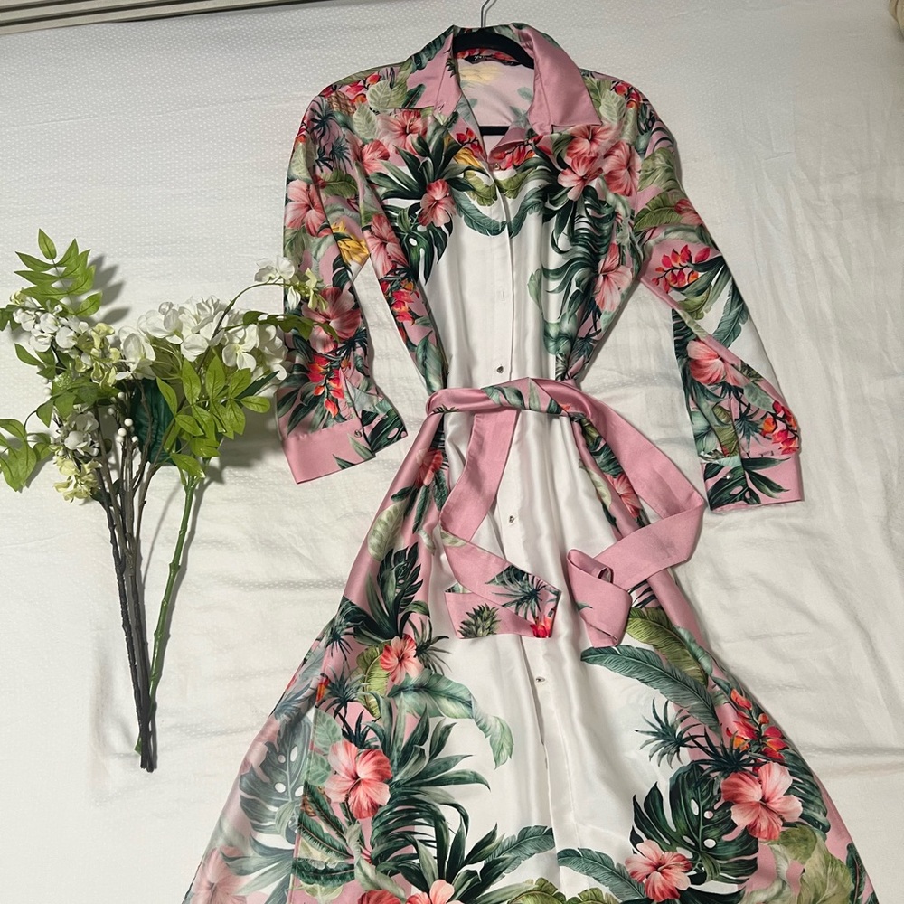 ZARA floral sundress with waist tie